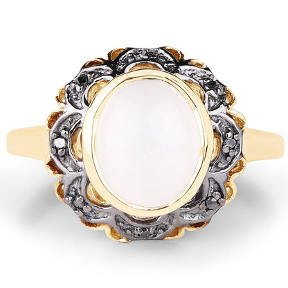 3.04 Carat Genuine White Moonstone and Black Diamond .925 Sterling Silver Ring Bids.com