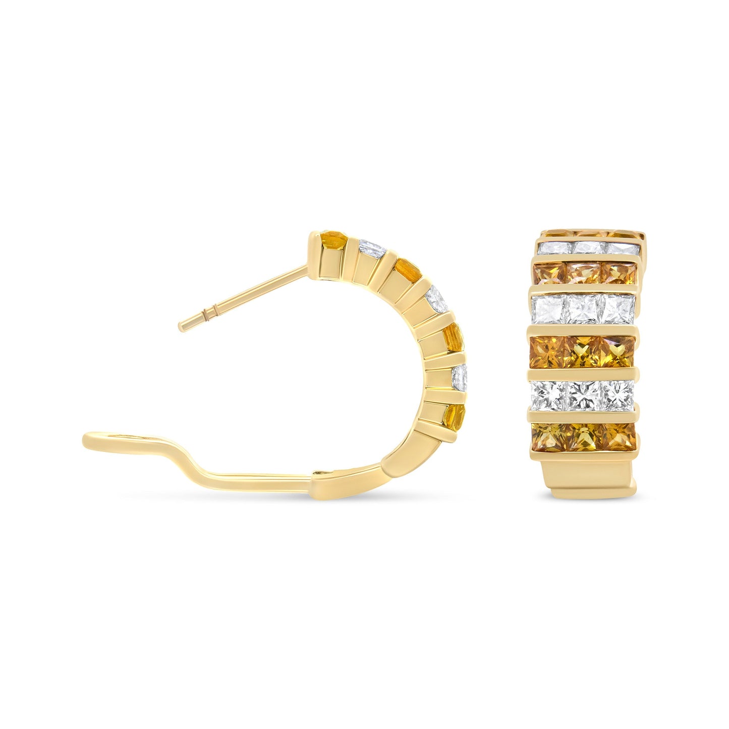 18K Yellow Gold 1 3/4 Cttw Invisible Set Princess Cut Diamond and 2.5mm Yellow Sapphire Huggie Hoop Earrings (F-G Color, VS1-VS2 Clarity) Bids.com