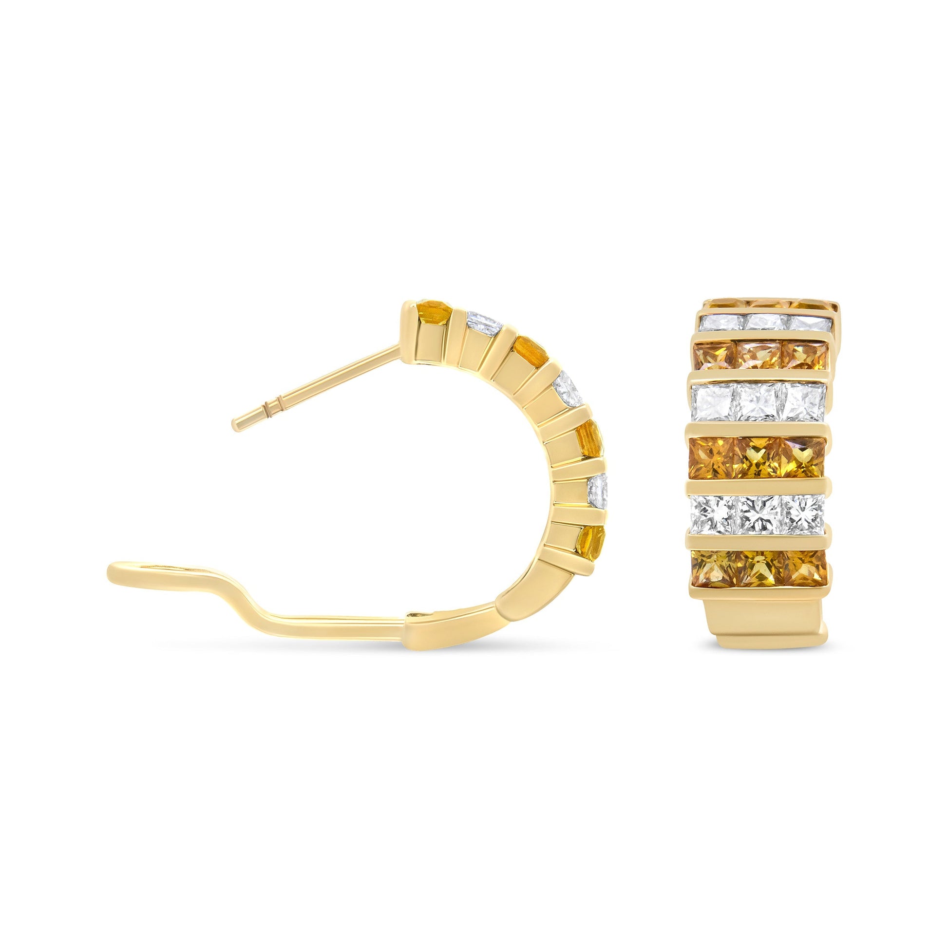 18K Yellow Gold 1 3/4 Cttw Invisible Set Princess Cut Diamond and 2.5mm Yellow Sapphire Huggie Hoop Earrings (F-G Color, VS1-VS2 Clarity) Bids.com