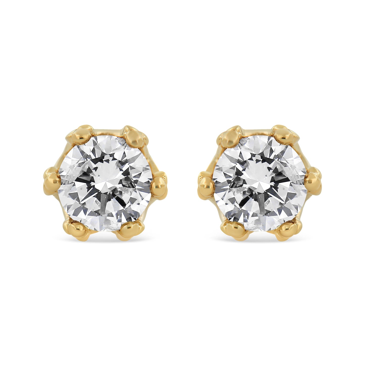 14K Yellow Gold 2.0 Cttw Round Diamond Crown Stud Earrings (I-J Color, I1-I2 Clarity) Bids.com