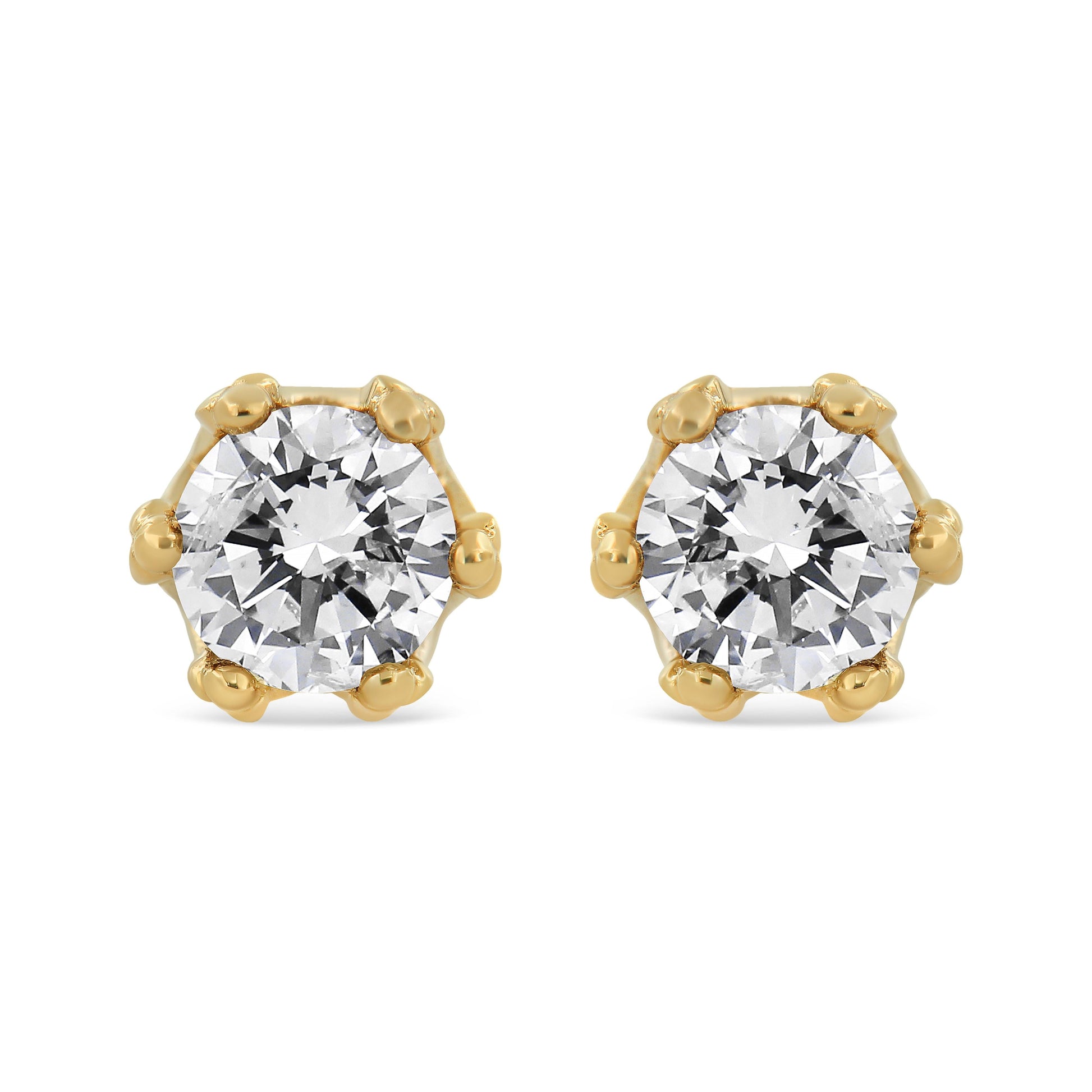 14K Yellow Gold 2.0 Cttw Round Diamond Crown Stud Earrings (I-J Color, I1-I2 Clarity) Bids.com