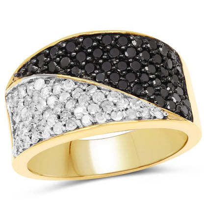 14K Yellow Gold Plated 1.20 Carat Genuine Black Diamond and White Diamond .925 Sterling Silver Ring Bids.com