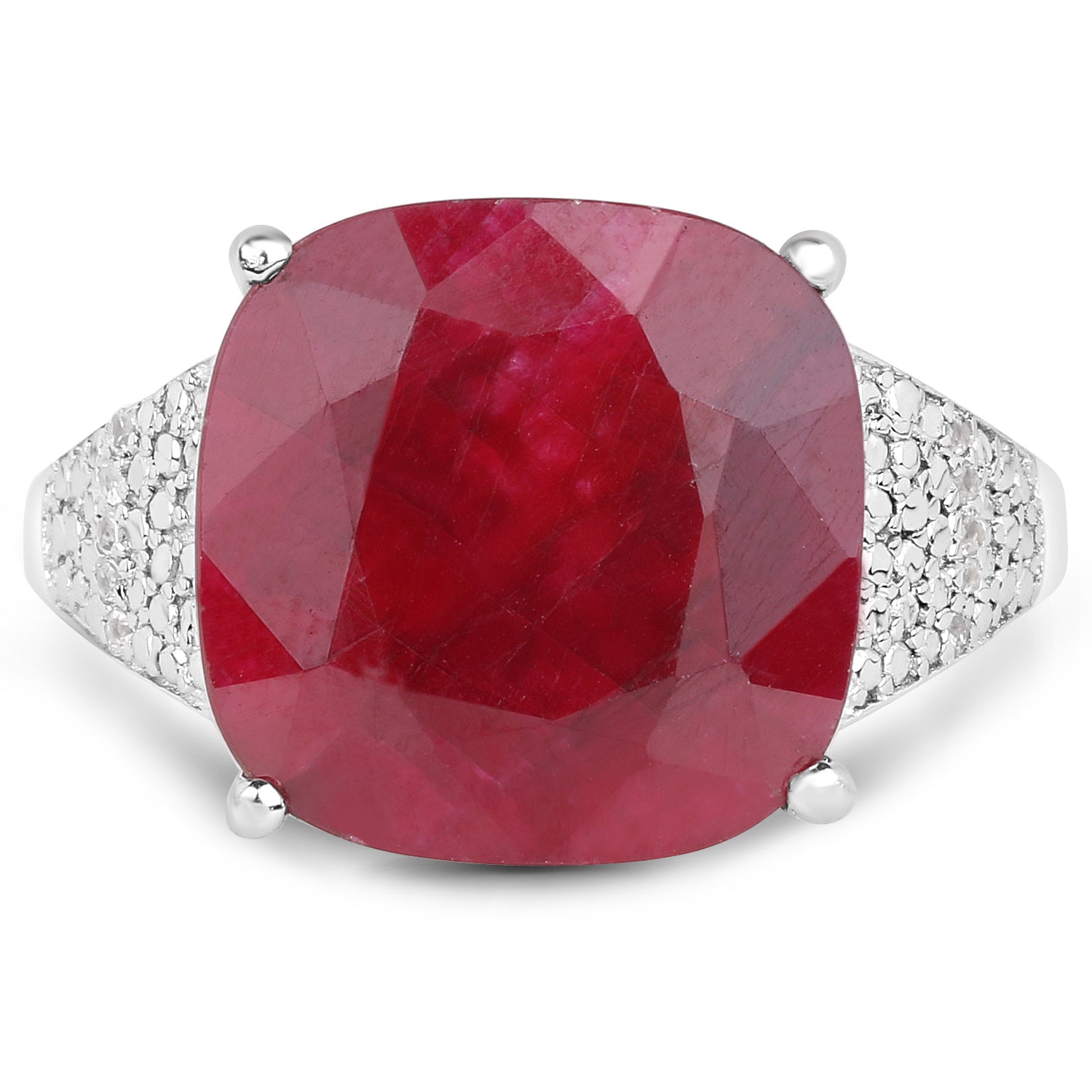 14.47 Carat Dyed Ruby and White Topaz .925 Sterling Silver Ring Bids.com