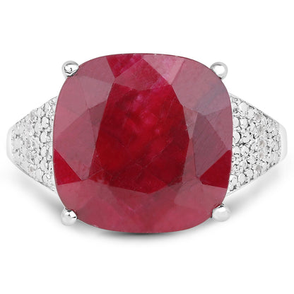 14.47 Carat Dyed Ruby and White Topaz .925 Sterling Silver Ring Bids.com