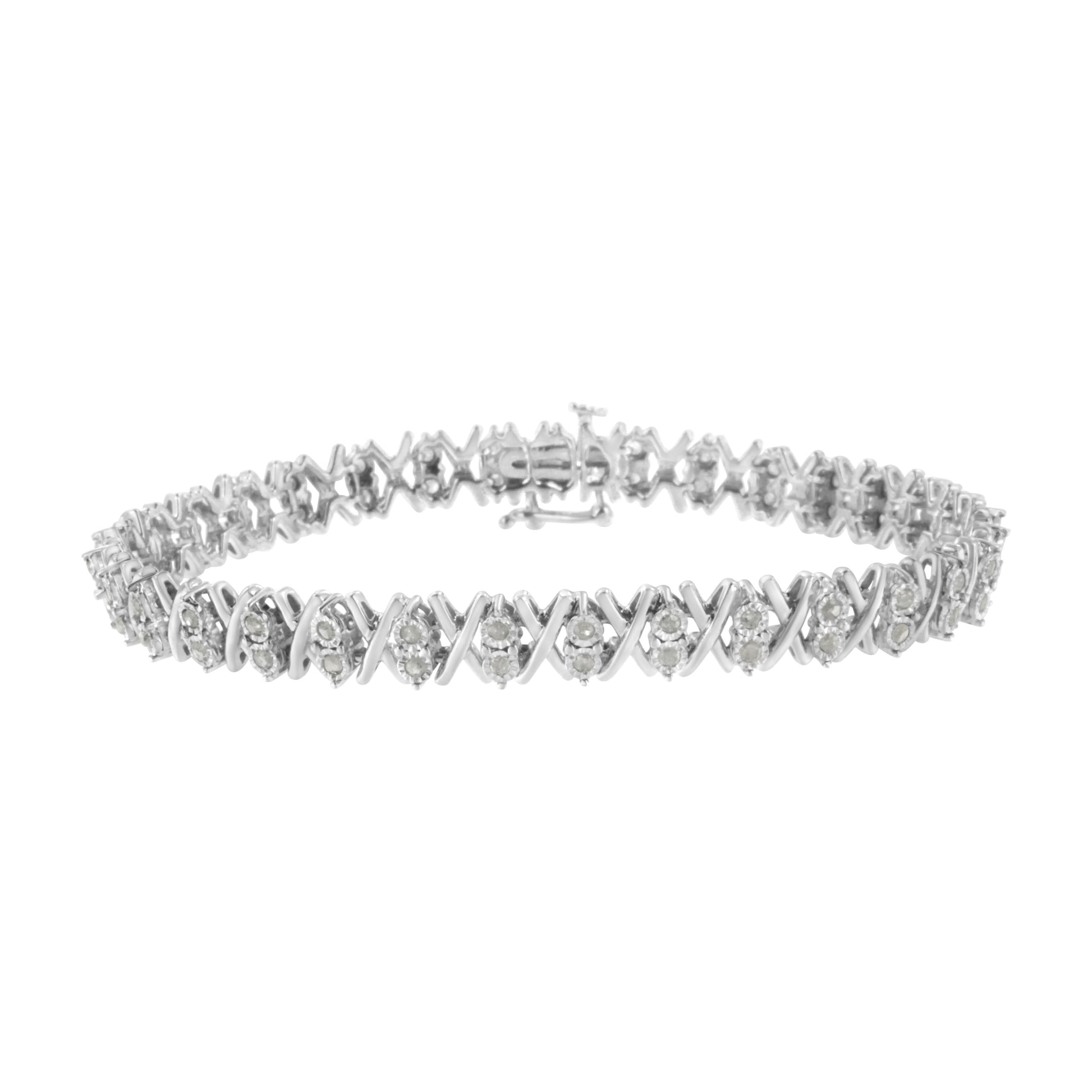 .925 Sterling Silver 1.0 Cttw Diamond Miracle-Set X-Link 7" Tennis Bracelet (I-J Color, I3 Clarity) Bids.com