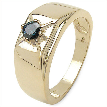 14K Yellow Gold Plated 0.25 Carat Genuine Blue Diamond .925 Sterling Silver Ring Bids.com