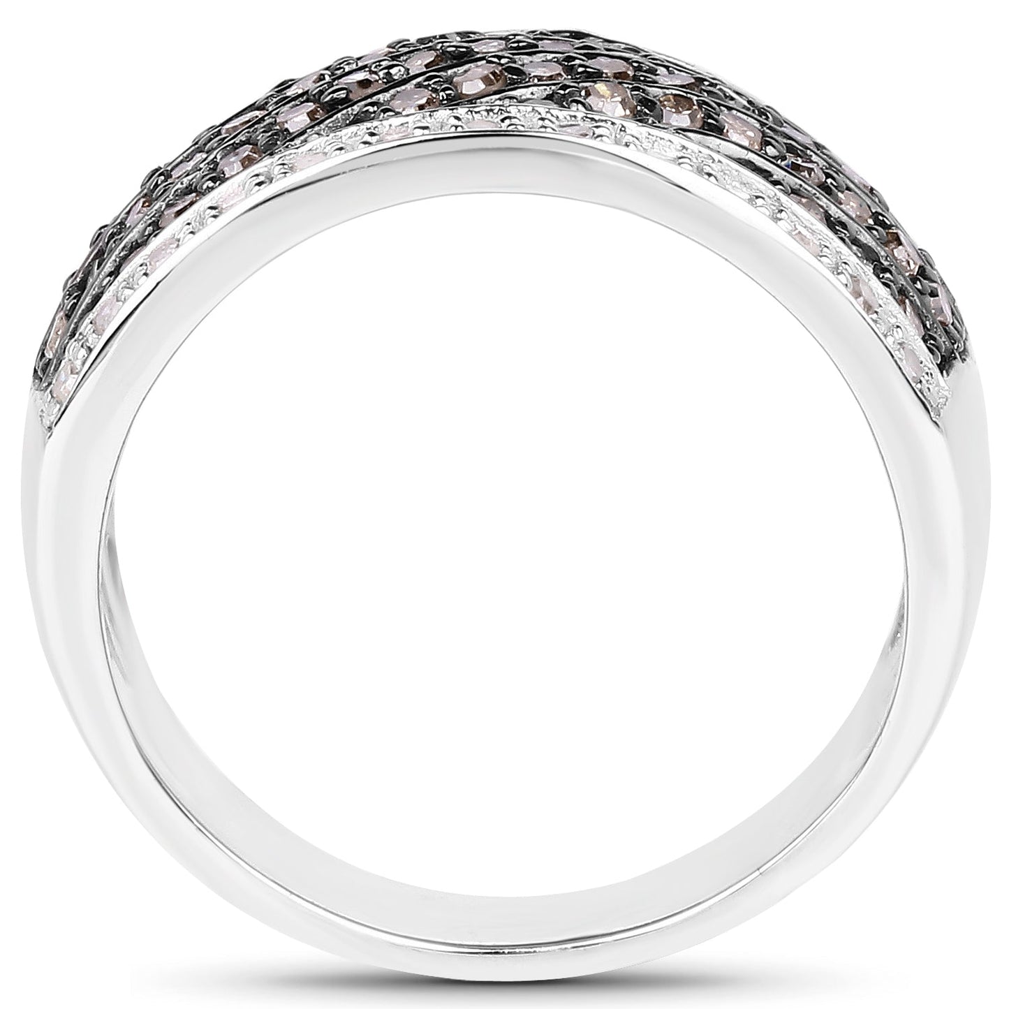 0.87 Carat Genuine Champagne Diamond and White Diamond .925 Sterling Silver Ring Bids.com
