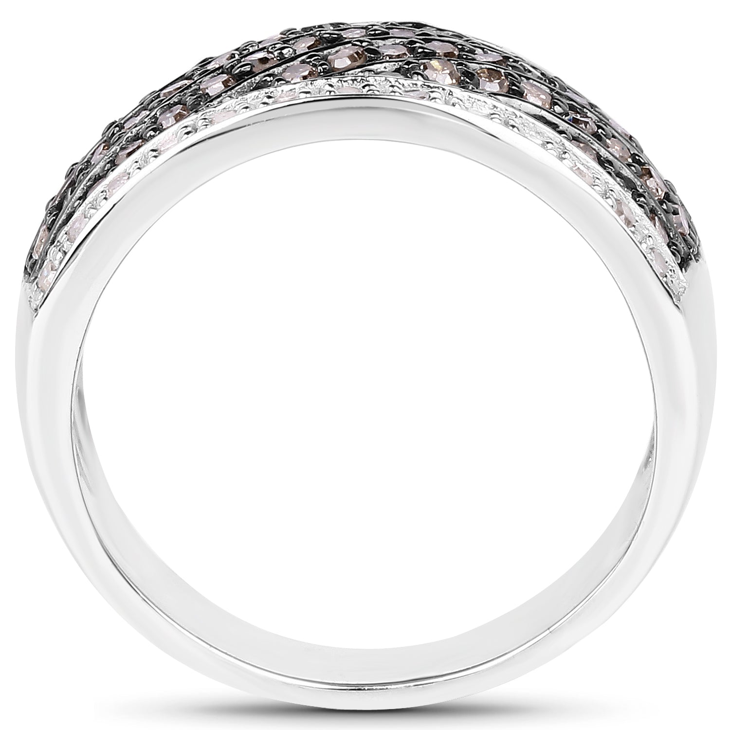 0.87 Carat Genuine Champagne Diamond and White Diamond .925 Sterling Silver Ring Bids.com