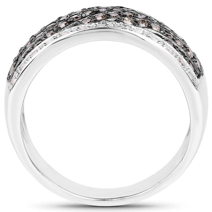 0.87 Carat Genuine Champagne Diamond and White Diamond .925 Sterling Silver Ring Bids.com