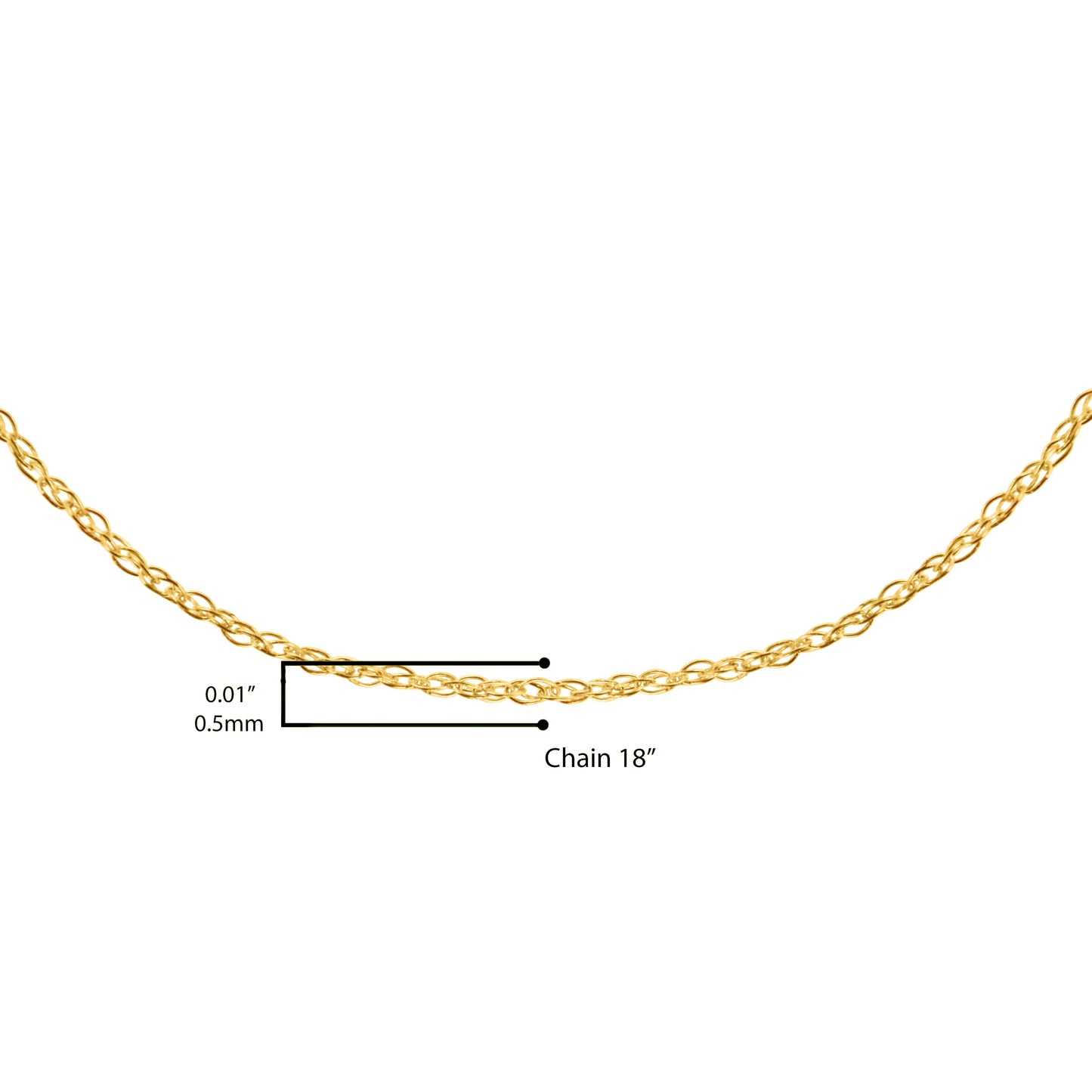 Solid 10K Yellow Gold 0.5mm Slim and Dainty Unisex 18" Rope Chain Necklace Bids.com