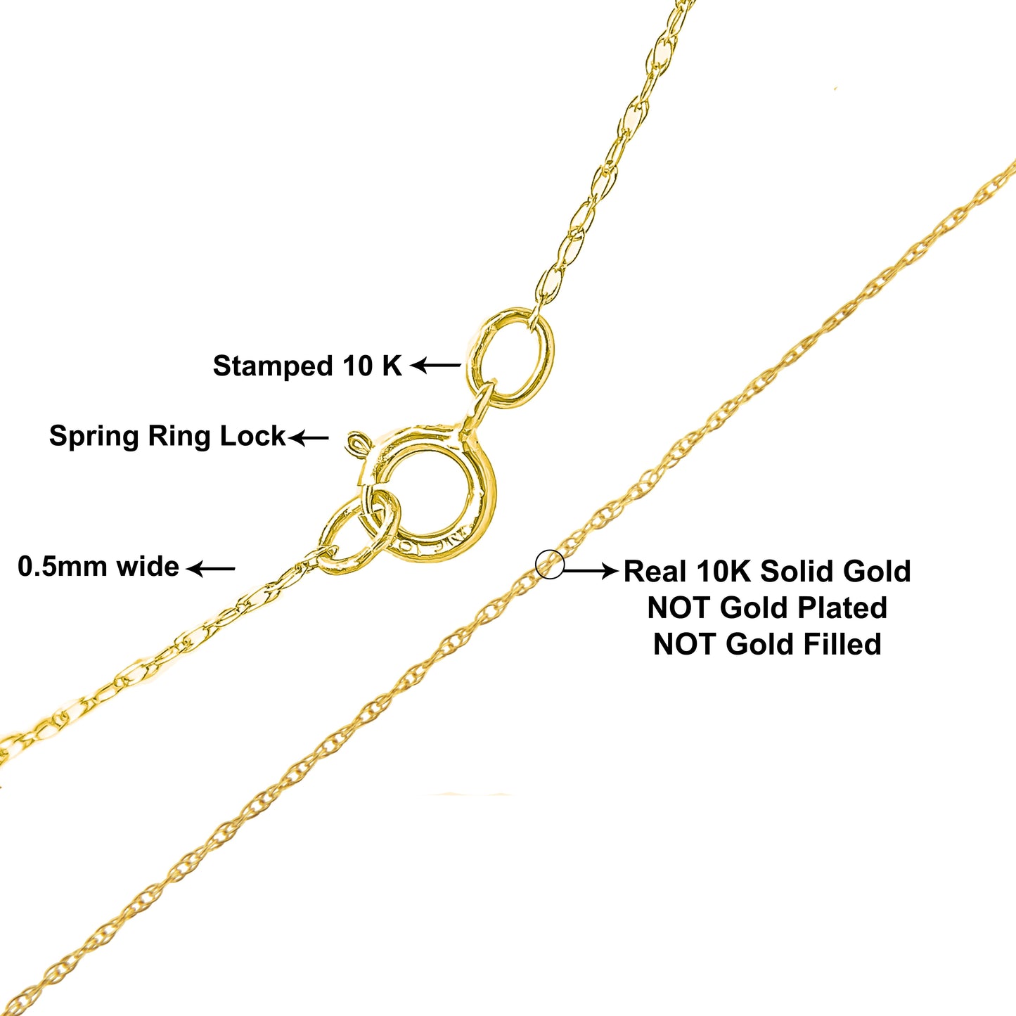 Solid 10K Yellow Gold 0.5mm Slim and Dainty Unisex 18" Rope Chain Necklace Bids.com
