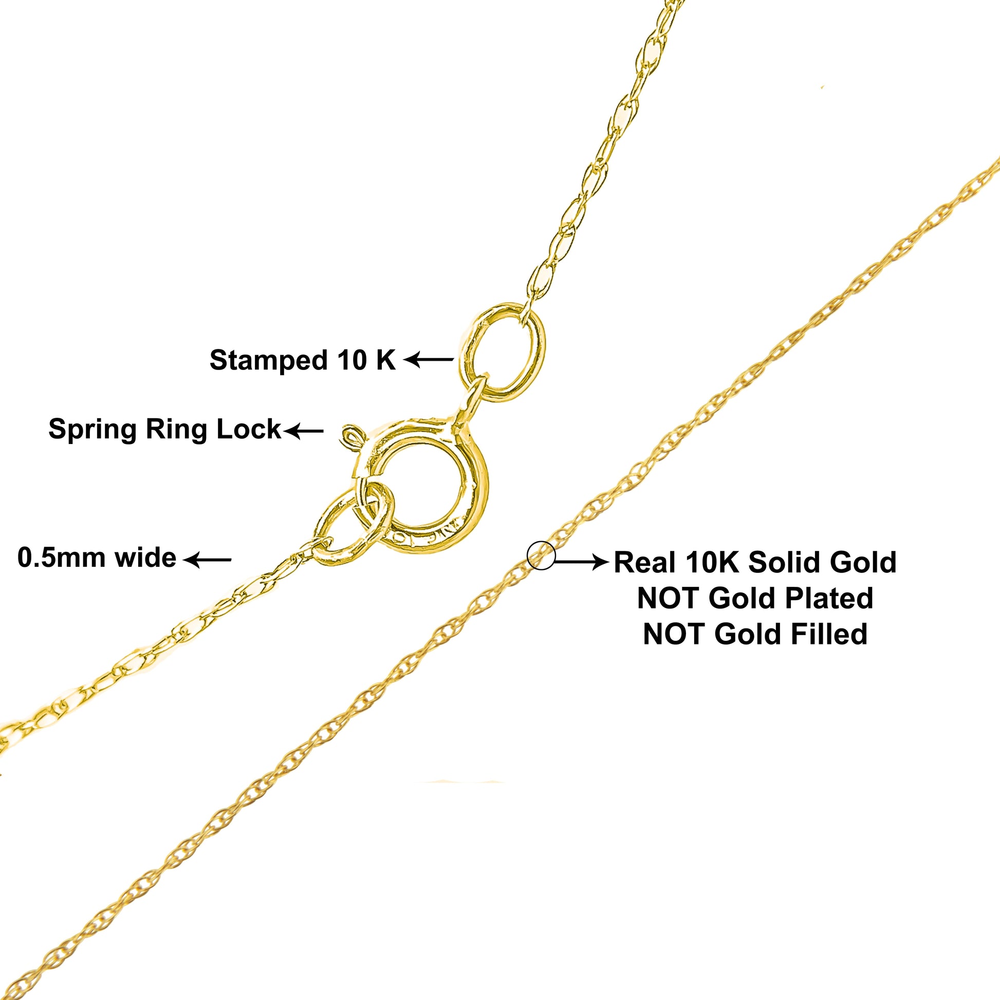 Solid 10K Yellow Gold 0.5mm Slim and Dainty Unisex 18" Rope Chain Necklace Bids.com