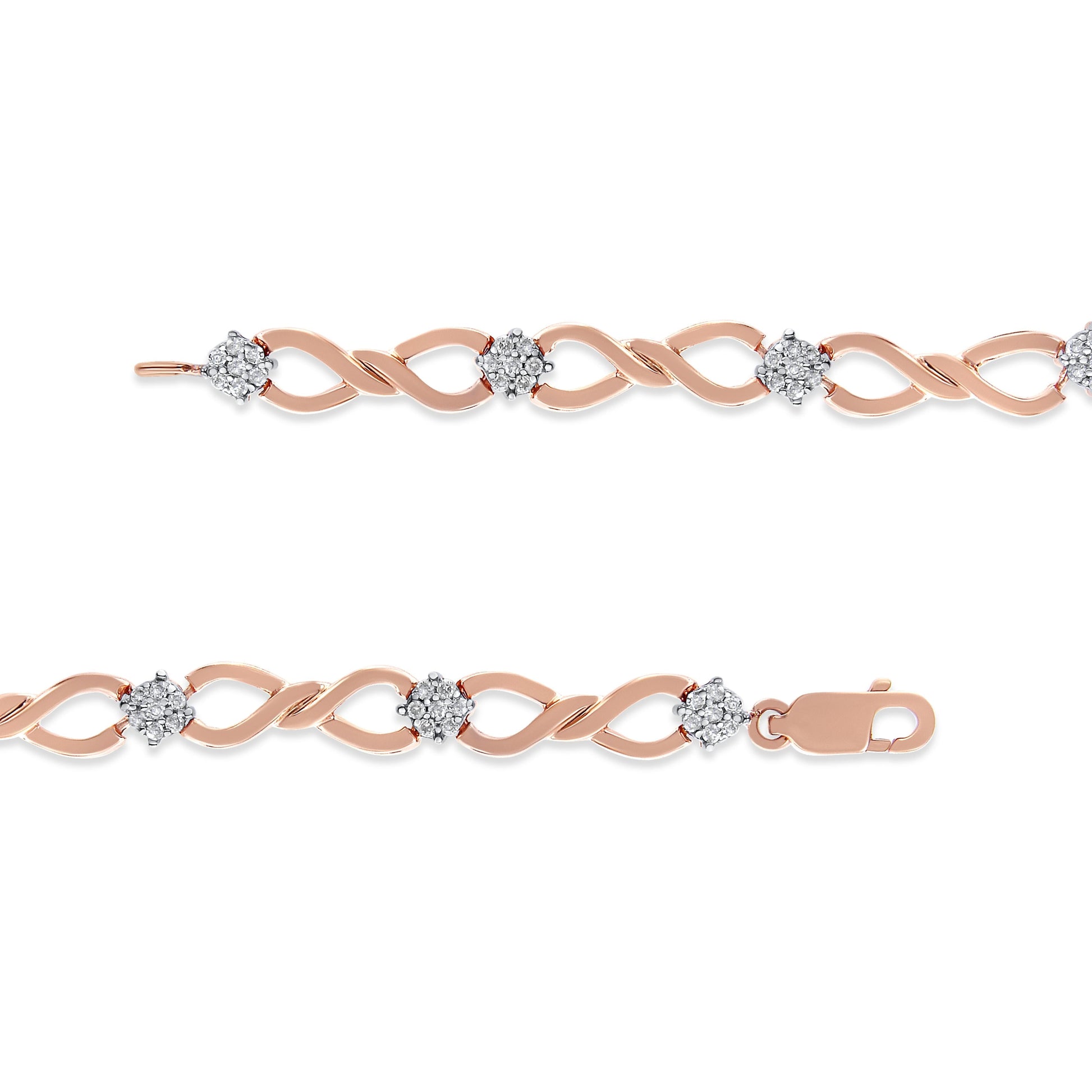 10K Rose Gold 1/2 cttw Diamond Cluster and Infinity Weave Link Bracelet (H-I Color, I2-I3 Clarity) - Size 7" Bids.com