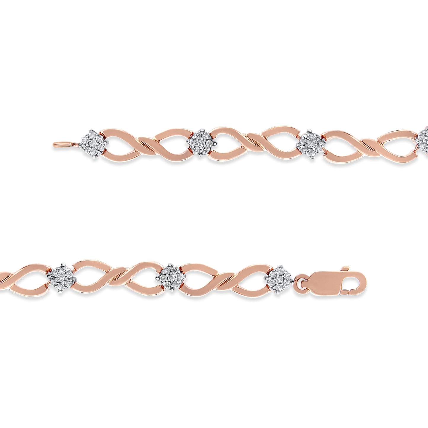 10K Rose Gold 1/2 cttw Diamond Cluster and Infinity Weave Link Bracelet (H-I Color, I2-I3 Clarity) - Size 7" Bids.com