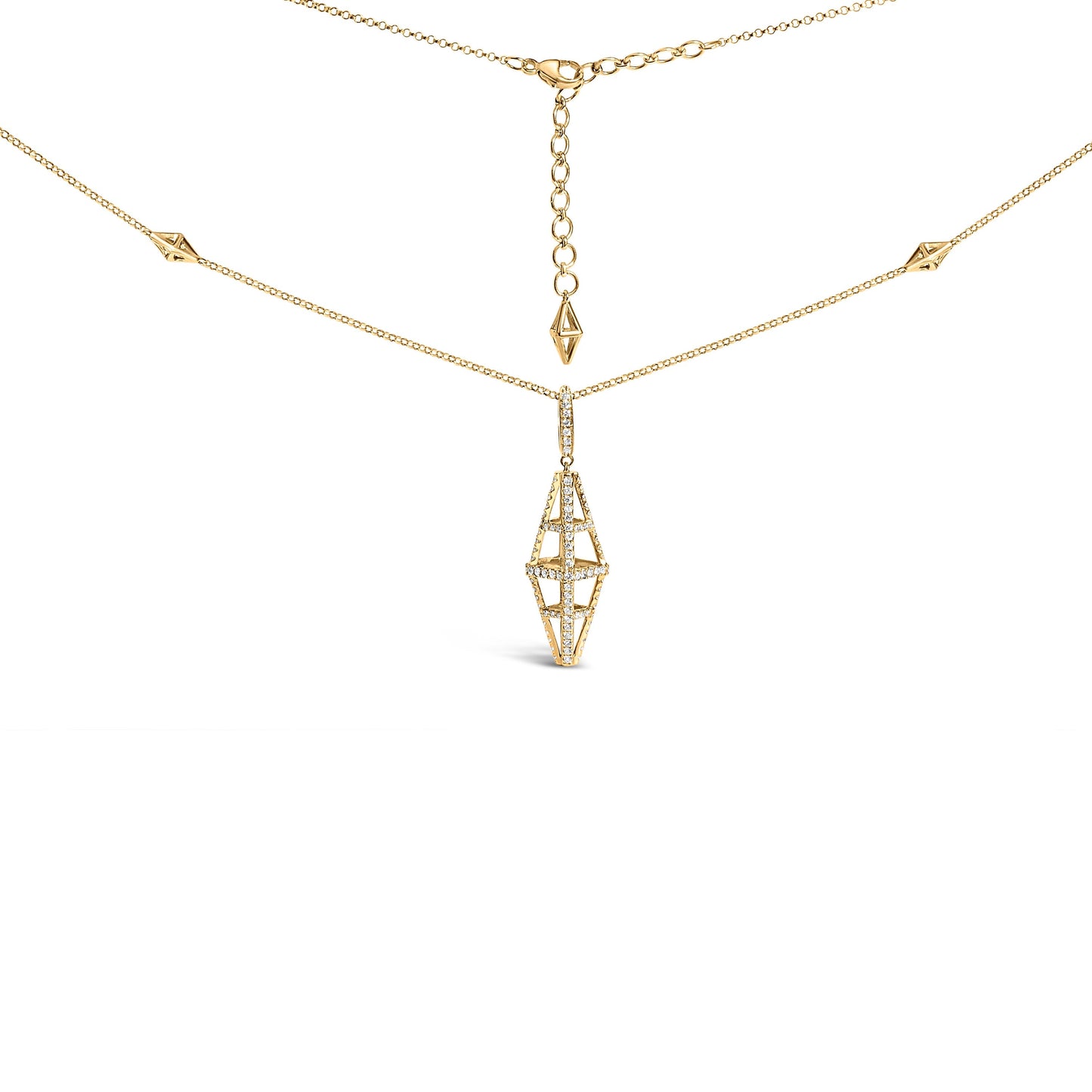 14K Yellow Gold 1.0 Cttw Diamond Studded Geometric Double Pyramid 18" Pendant Necklace (G-H Color, SI1-SI2 Clarity) Bids.com