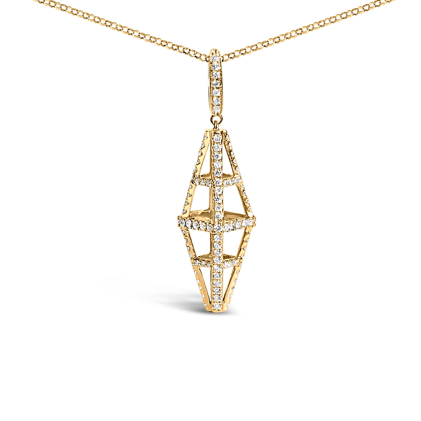 14K Yellow Gold 1.0 Cttw Diamond Studded Geometric Double Pyramid 18" Pendant Necklace (G-H Color, SI1-SI2 Clarity) Bids.com