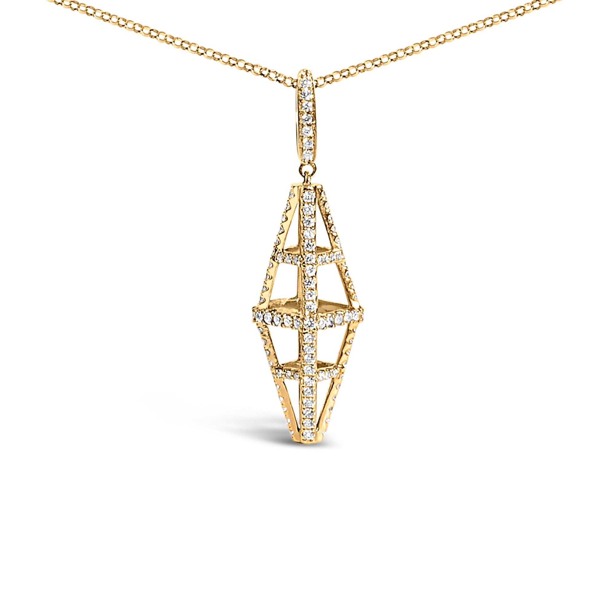 14K Yellow Gold 1.0 Cttw Diamond Studded Geometric Double Pyramid 18" Pendant Necklace (G-H Color, SI1-SI2 Clarity) Bids.com
