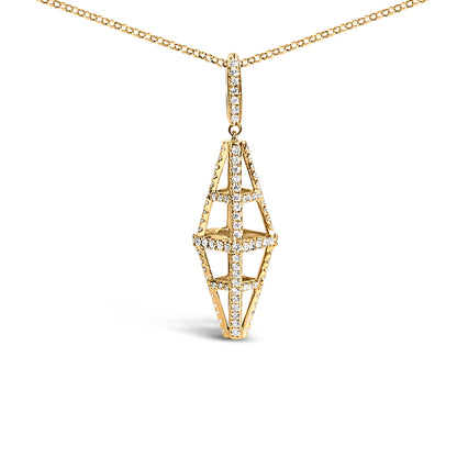 14K Yellow Gold 1.0 Cttw Diamond Studded Geometric Double Pyramid 18" Pendant Necklace (G-H Color, SI1-SI2 Clarity) Bids.com
