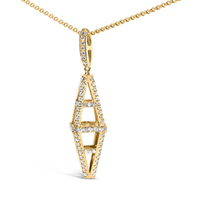 14K Yellow Gold 1.0 Cttw Diamond Studded Geometric Double Pyramid 18" Pendant Necklace (G-H Color, SI1-SI2 Clarity) Bids.com
