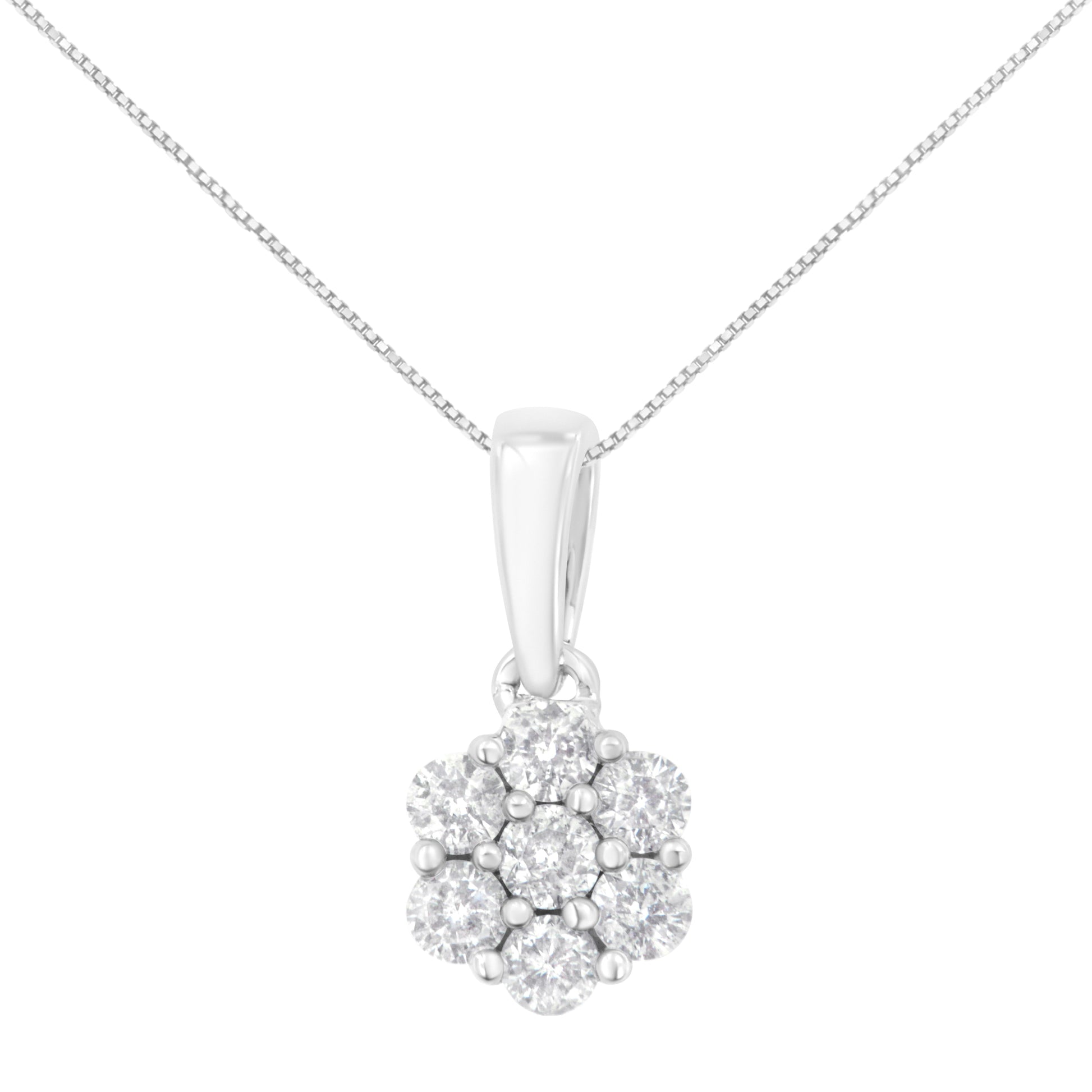14K White Gold 1/2 cttw Prong Set Round-Cut Diamond 7 Stone Floral Cluster 18" Pendant Necklace (H-I Color, I1-I2 Clarity) Bids.com
