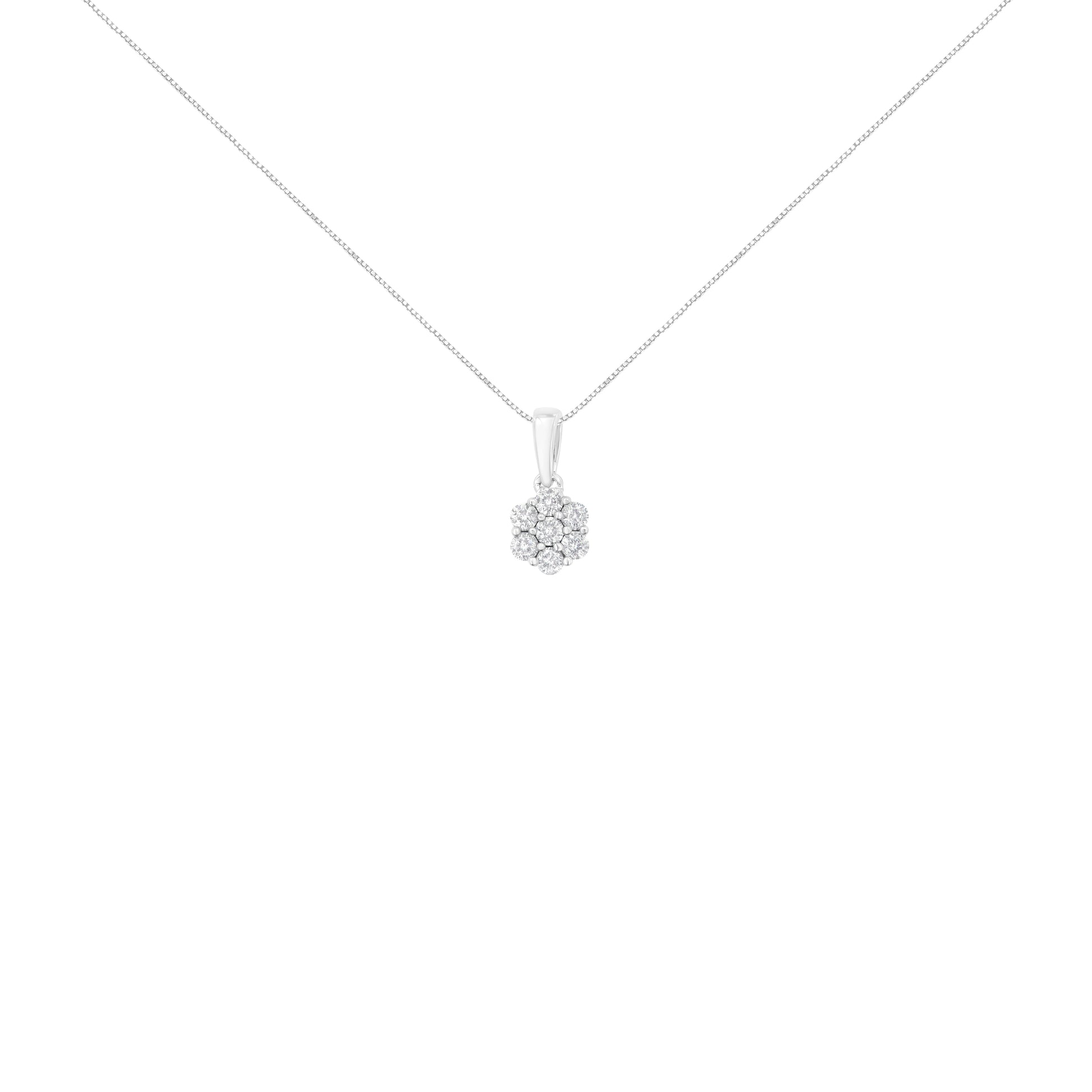 14K White Gold 1/2 cttw Prong Set Round-Cut Diamond 7 Stone Floral Cluster 18" Pendant Necklace (H-I Color, I1-I2 Clarity) Bids.com