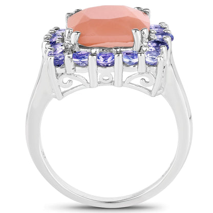 6.70 Carat Genuine Peach Moonstone and Tanzanite .925 Sterling Silver Ring Bids.com