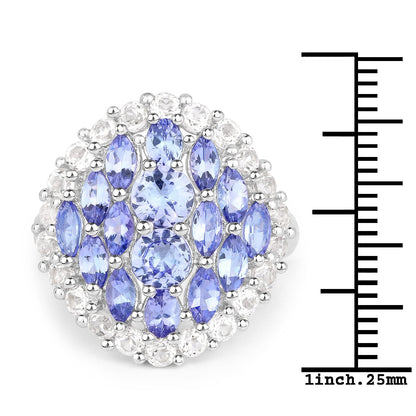 4.72 Carat Genuine Tanzanite and White Topaz .925 Sterling Silver Ring Bids.com