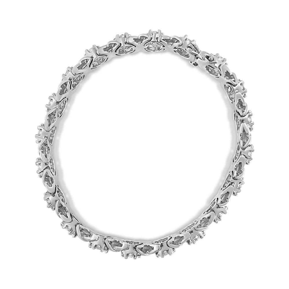 14K White Gold 6-1/3 Cttw Round Brilliant-Cut Diamond Round Cluster & X-Link 7" Tennis Bracelet (I-J Color, SI2-I1 Clarity) Bids.com