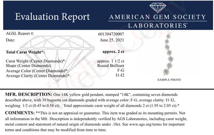 AGS Certified 14K Yellow Gold 2.0 Cttw Baguette and Brilliant Round-Cut Diamond Journey 18" Pendant Necklace (F-G Color, I1-I2 Clarity) Bids.com