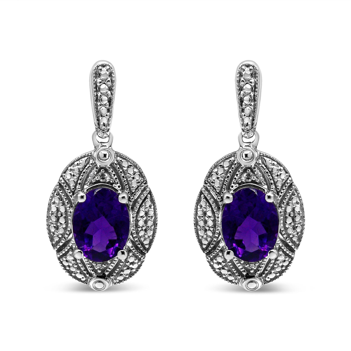 .925 Sterling Silver Diamond Accent and 8x6mm Purple Oval Amethyst Stud Earrings (I-J Color, I1-I2 Clarity) Bids.com