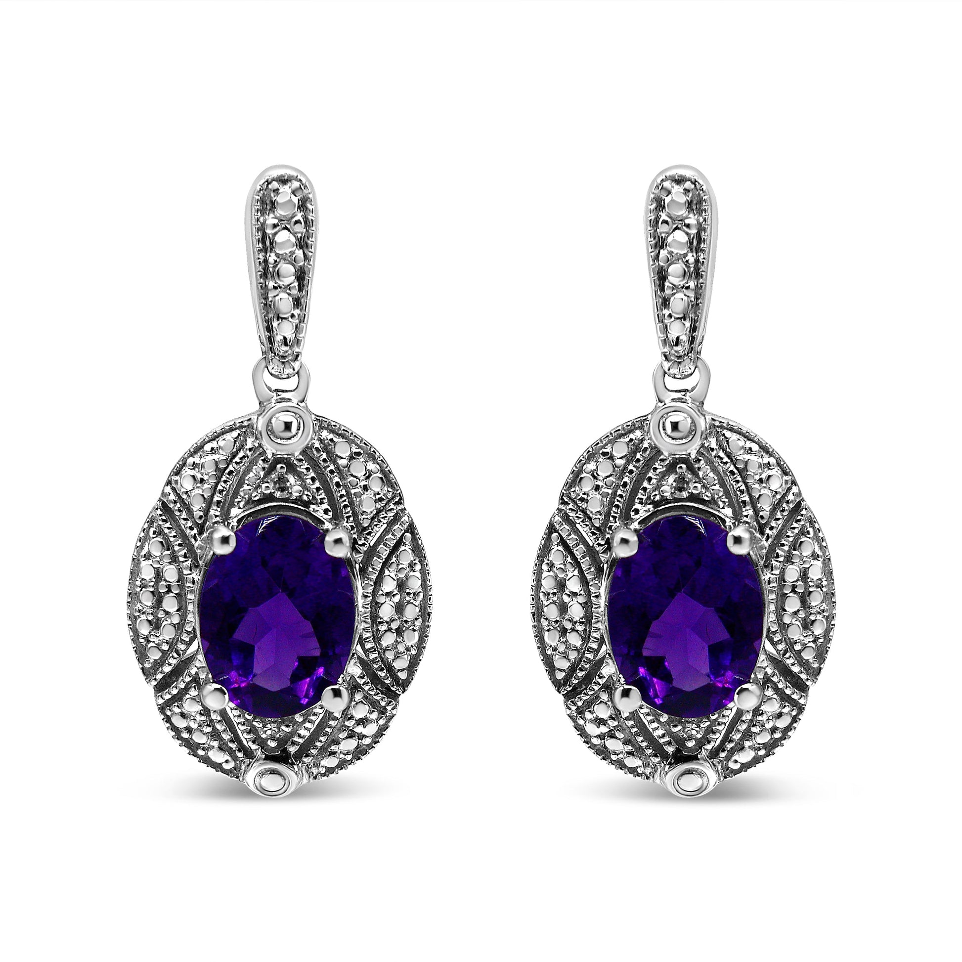 .925 Sterling Silver Diamond Accent and 8x6mm Purple Oval Amethyst Stud Earrings (I-J Color, I1-I2 Clarity) Bids.com