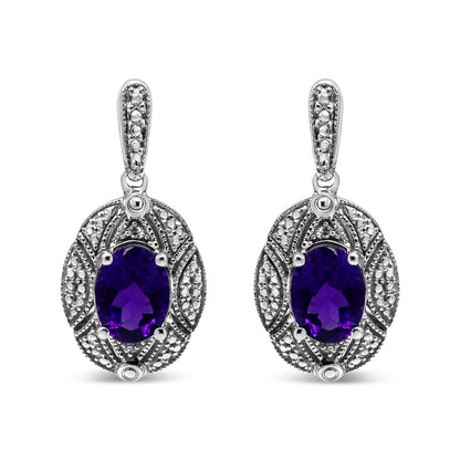 .925 Sterling Silver Diamond Accent and 8x6mm Purple Oval Amethyst Stud Earrings (I-J Color, I1-I2 Clarity) Bids.com