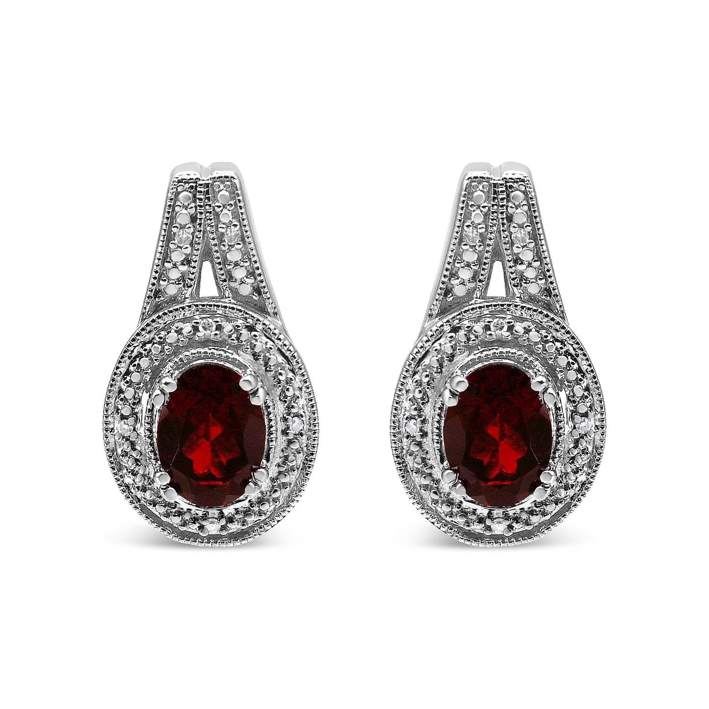 .925 Sterling Silver Diamond Accent and 8x6mm Red Oval Garnet Stud Earrings (I-J Color, I1-I2 Clarity) Bids.com