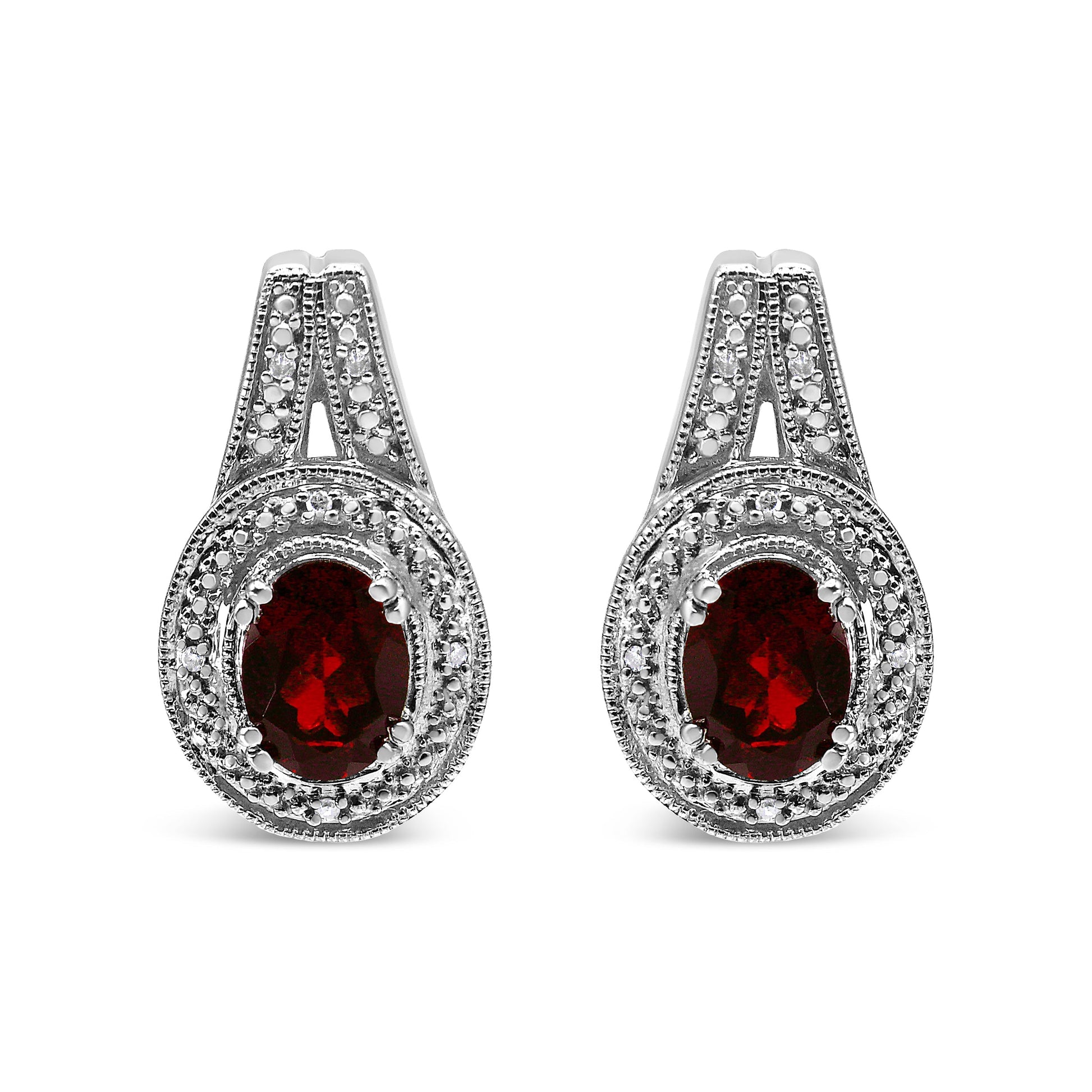 .925 Sterling Silver Diamond Accent and 8x6mm Red Oval Garnet Stud Earrings (I-J Color, I1-I2 Clarity) Bids.com