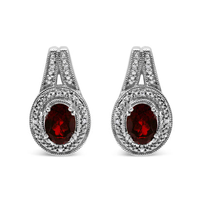 .925 Sterling Silver Diamond Accent and 8x6mm Red Oval Garnet Stud Earrings (I-J Color, I1-I2 Clarity) Bids.com
