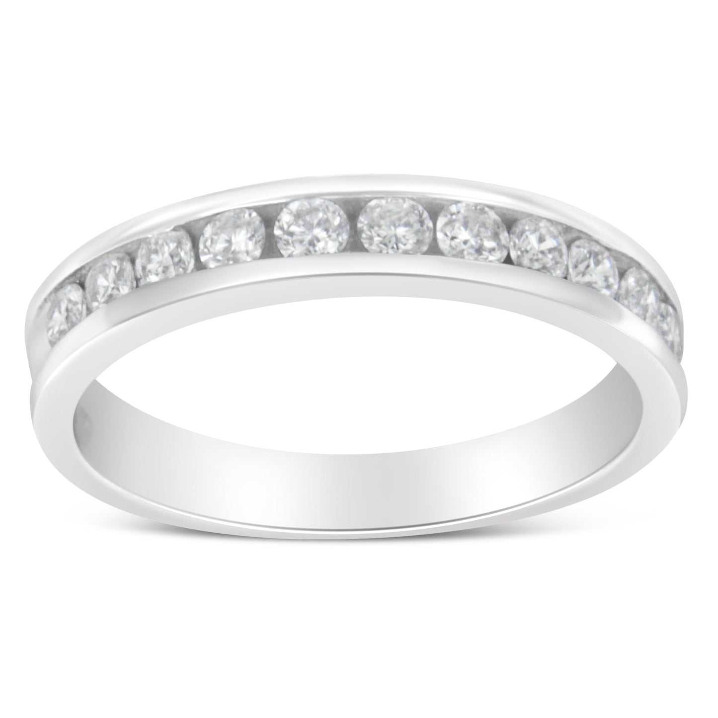 IGI Certified 1/2 Cttw Round Brilliant Cut Diamond 18K White Gold Channel Set Eternity Style Wedding Band Ring (H-I Color, I1-I2 Clarity) - Size 7 Bids.com