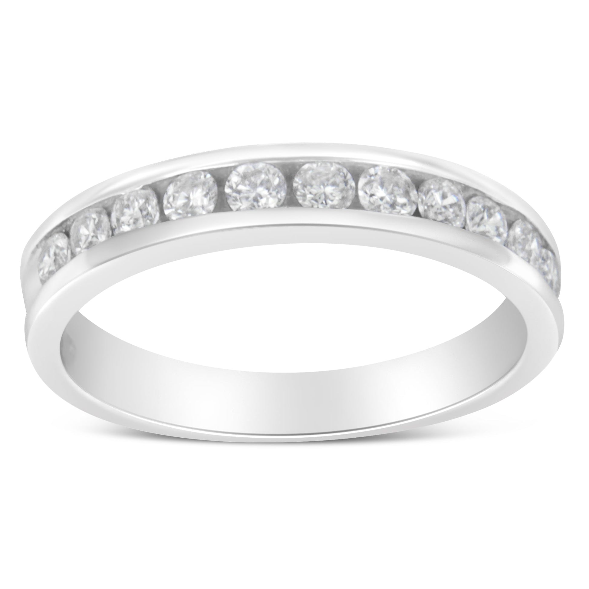 IGI Certified 1/2 Cttw Round Brilliant Cut Diamond 18K White Gold Channel Set Eternity Style Wedding Band Ring (H-I Color, I1-I2 Clarity) - Size 7 Bids.com