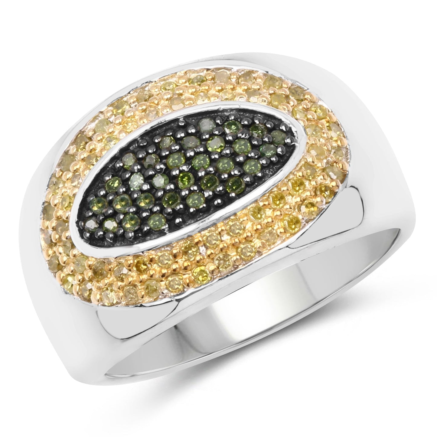 0.38 Carat Genuine Green Diamond and Yellow Diamond .925 Sterling Silver Ring Bids.com