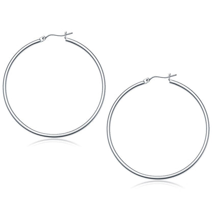 10k White Gold Polished Hoop Earrings (50 mm) Bids.com