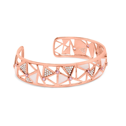 14K Rose Gold 5/8 Cttw Diamond with Pink Tourmaline Open Cuff Bangle with White Enamel (G-H Color, SI1-SI2 Clarity) - 7" Bids.com