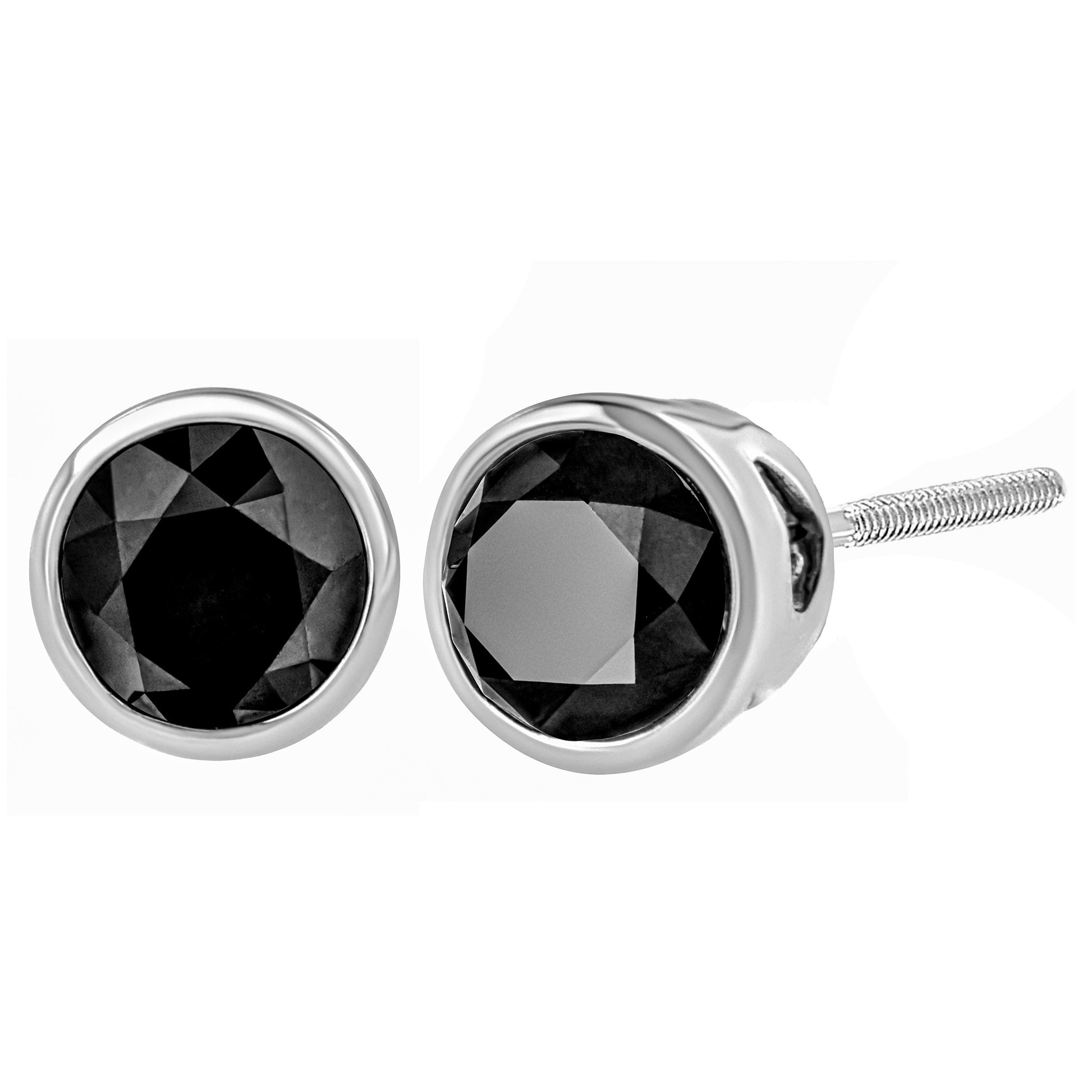 14K White Gold 1/2 Cttw Round Brilliant-Cut Black Diamond Bezel-Set Stud Earrings with Screw Backs (Fancy Color-Enhanced, I2-I3 Clarity) Bids.com