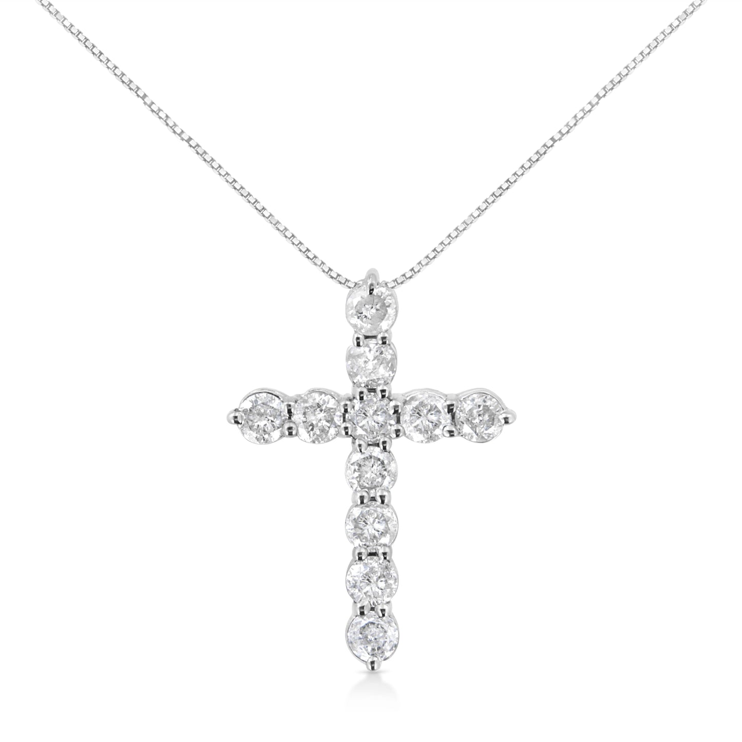 .925 Sterling Silver 1.0 Cttw Prong Set Round-Cut Diamond Cross 18" Pendant Necklace (I-J Color, I2-I3 Clarity) Bids.com