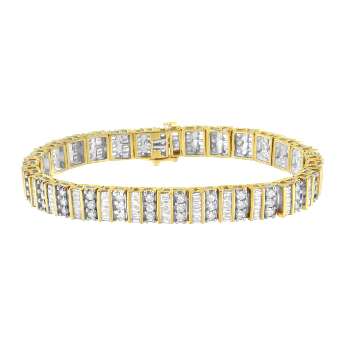 14K Yellow Gold 5.50 Cttw Round and Baguette Diamond Link Bracelet Bids.com