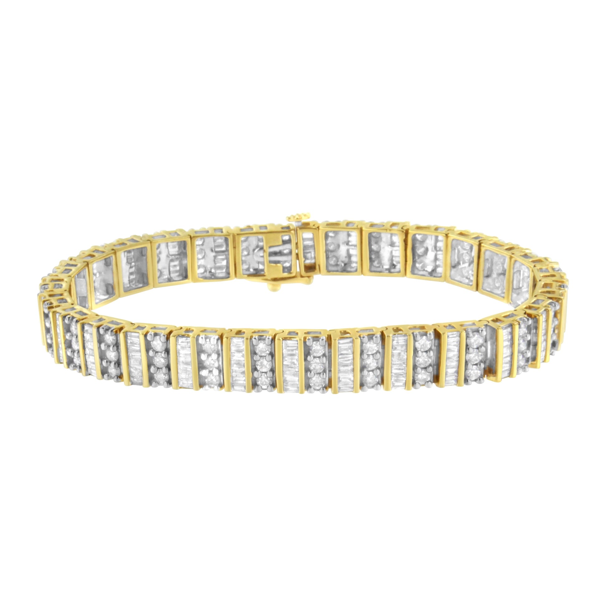 14K Yellow Gold 5.50 Cttw Round and Baguette Diamond Link Bracelet Bids.com