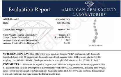 AGS Certified 14K Yellow Gold 3.0 Cttw Baguette and Brilliant Round-Cut Diamond Journey 18" Pendant Necklace (G-H Color, SI2-I1 Clarity) Bids.com