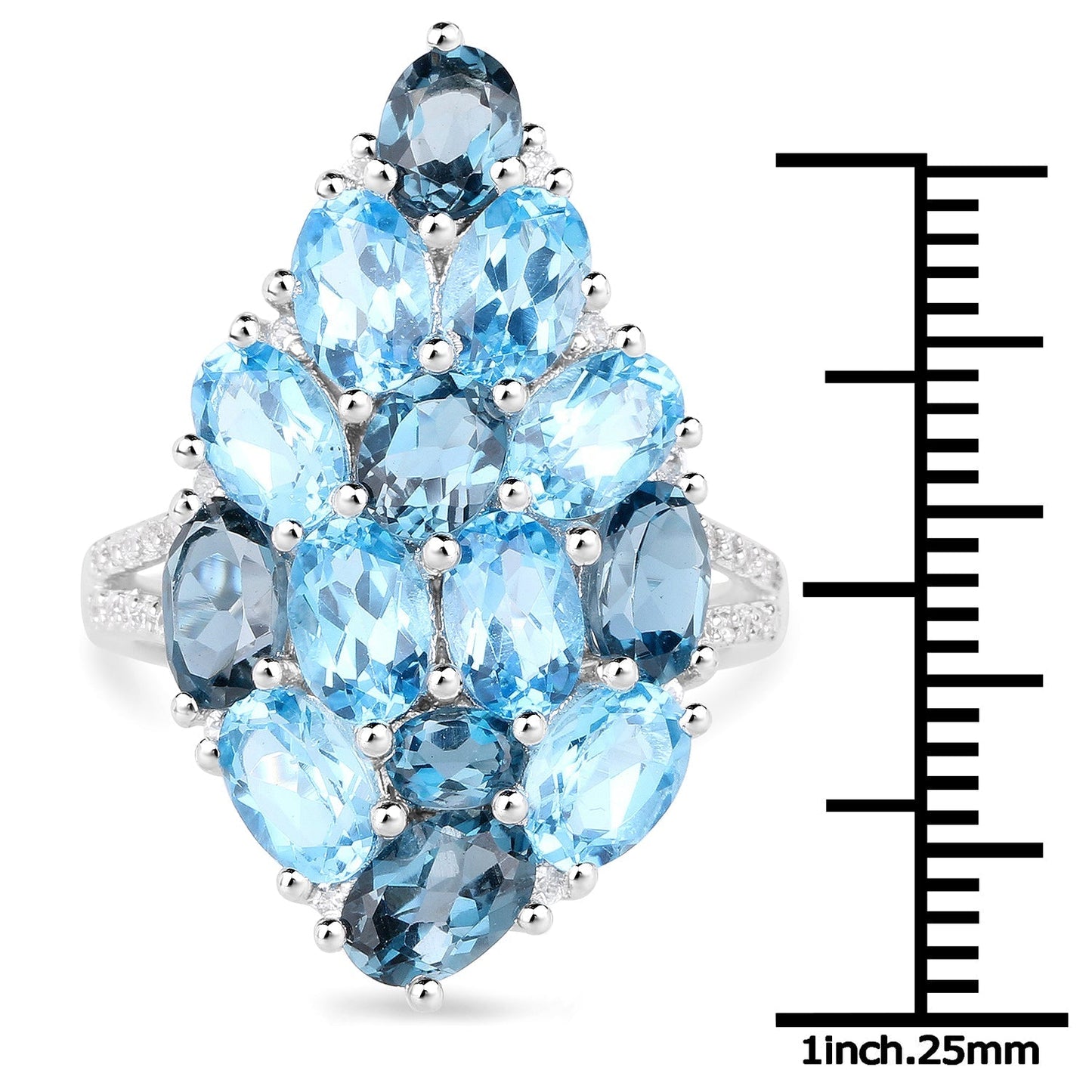 6.69 Carat Genuine Swiss Blue Topaz, London Blue Topaz and White Zircon .925 Sterling Silver Ring Bids.com
