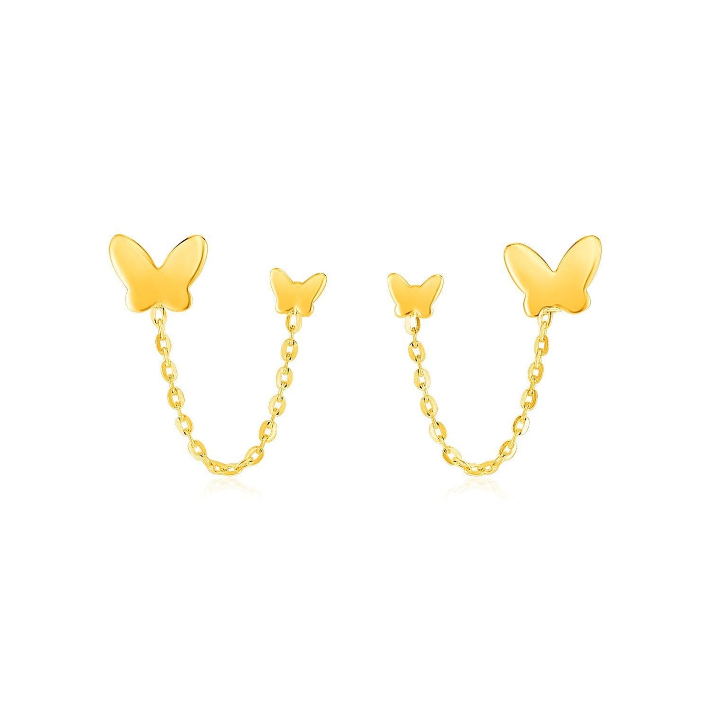14k Yellow Gold Two Hole Post Earrings with Butterflies Bids.com