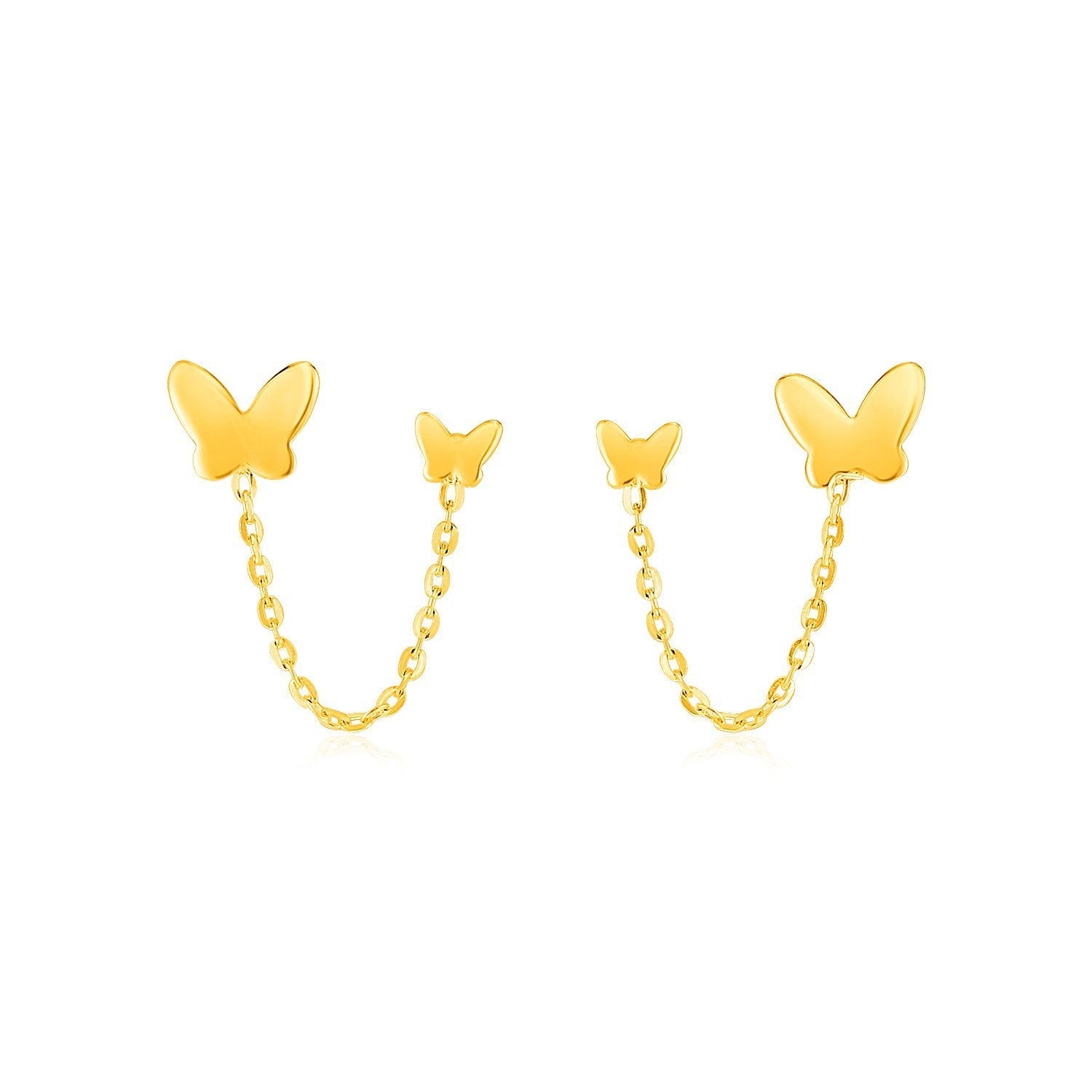14k Yellow Gold Two Hole Post Earrings with Butterflies Bids.com