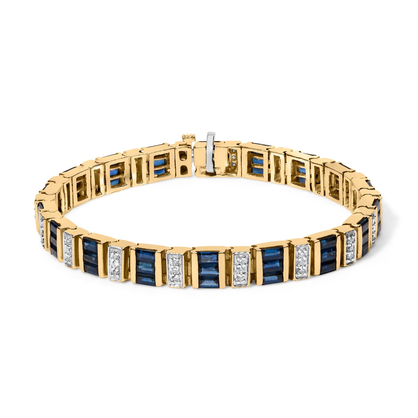 14K Yellow Gold 2/5 Cttw Diamond & 8.0 Cttw Baguette Cut Blue Sapphire Alternating Link Bracelet (G-H Color, VS1-VS2 Clarity) - 7" Inches Bids.com