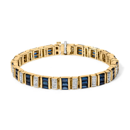 14K Yellow Gold 2/5 Cttw Diamond & 8.0 Cttw Baguette Cut Blue Sapphire Alternating Link Bracelet (G-H Color, VS1-VS2 Clarity) - 7" Inches Bids.com